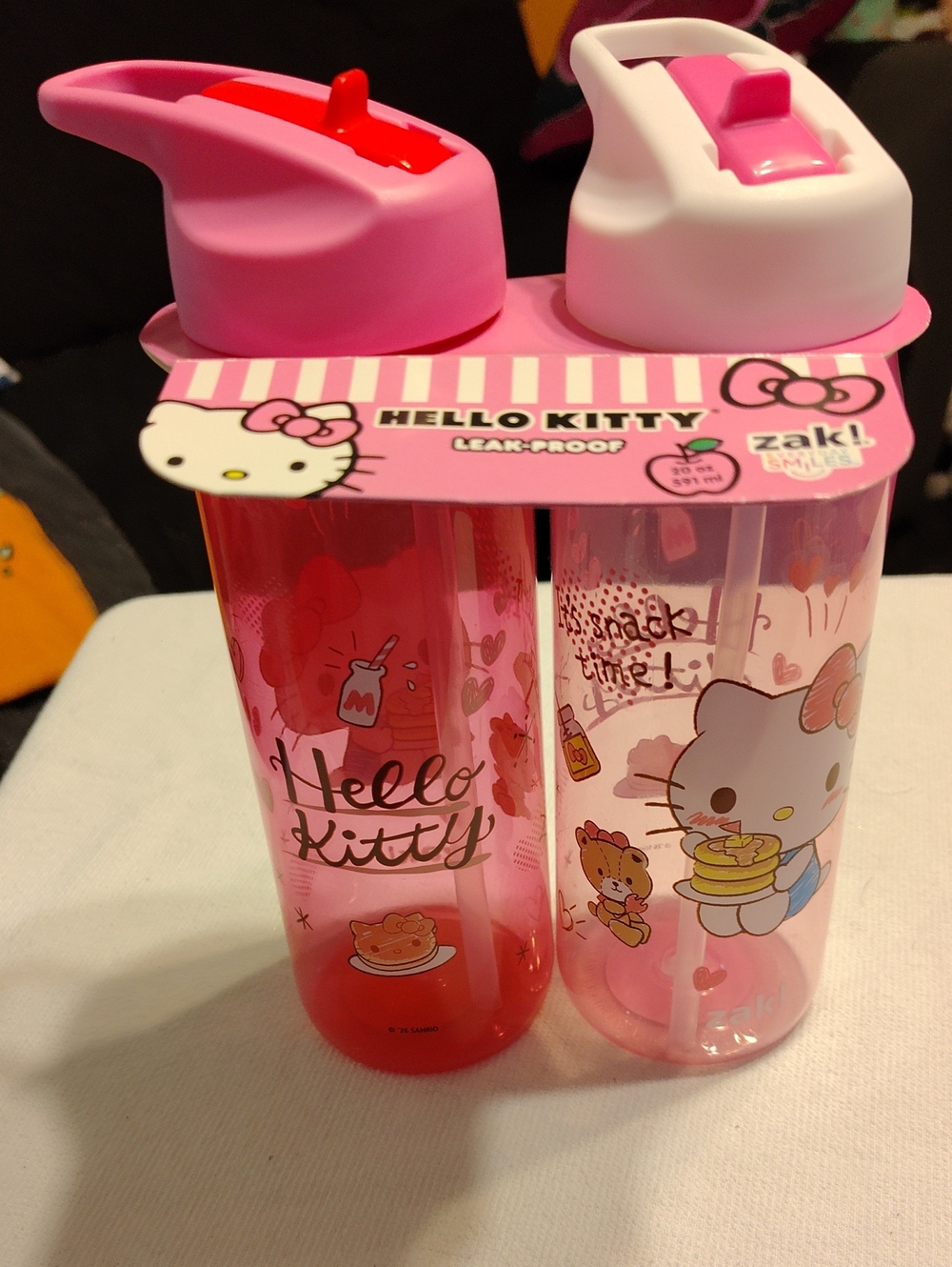 Hello Kitty Pink and White Twin Water Bottle Set with Flip Lids